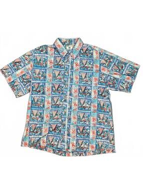 Vintage Kahala Hawaiian Shirt Mens XL Aloha Shirt Button Leaves Polynesian Boats